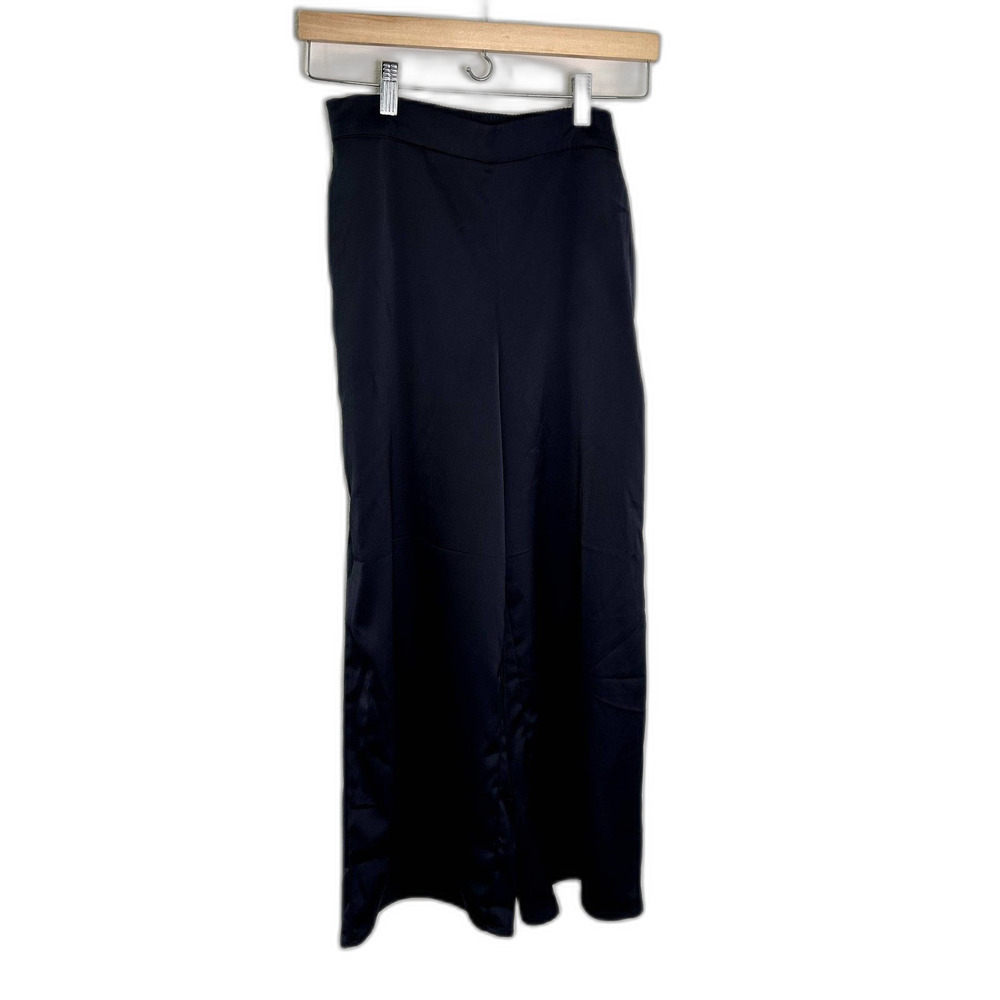 Rachel Zoe Wide Leg Satin Cropped Pants Navy Blue Size 4 High Rise Luxe Style